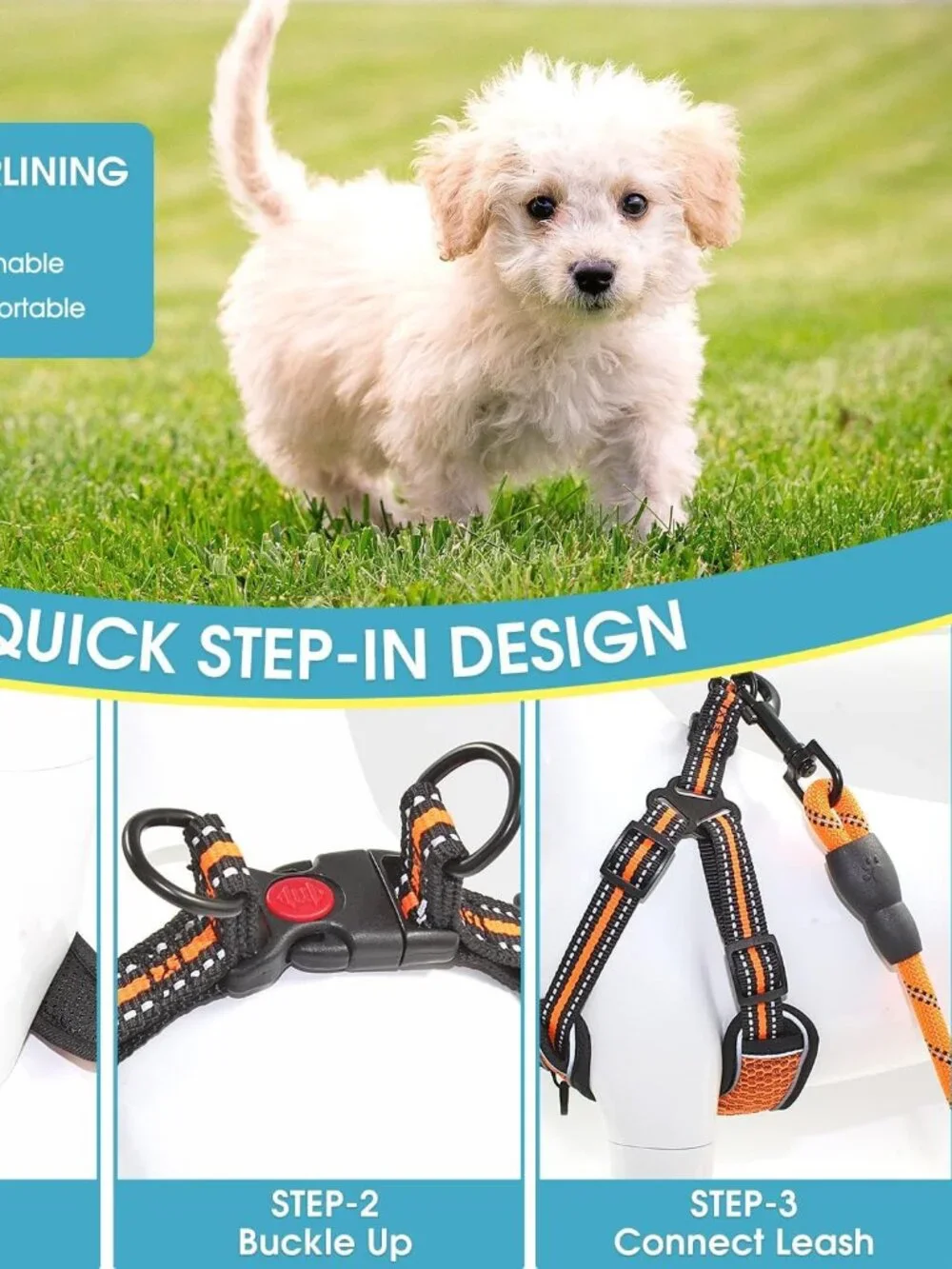NWT BAAPET Breathable Dog Harness with 6 Feet Reflective Rope Dog Leash SMALL